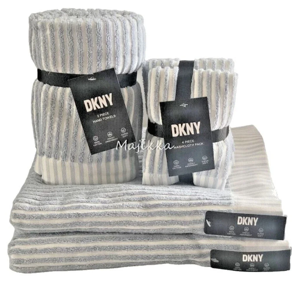 DKNY Cabana Striped 8 Pc Towel Set Blue White 2 Bath Towels 2 Hand 4 Washcloth